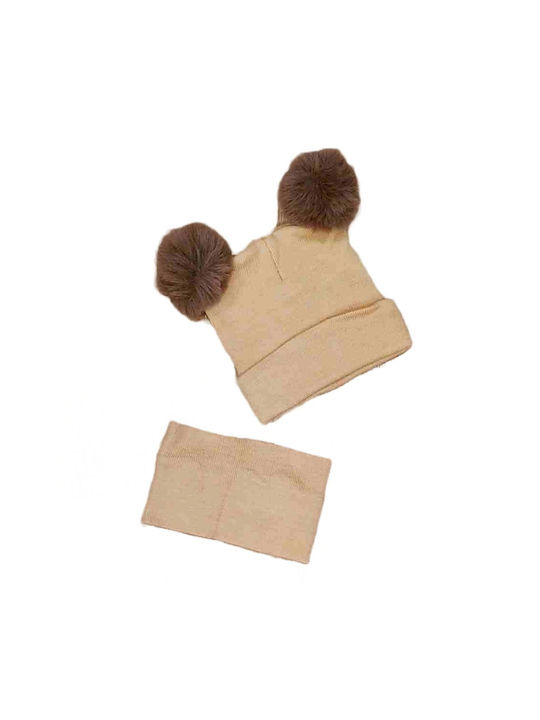 TakTakBaby Kinder Mütze Set mit Schal Stoff Beige