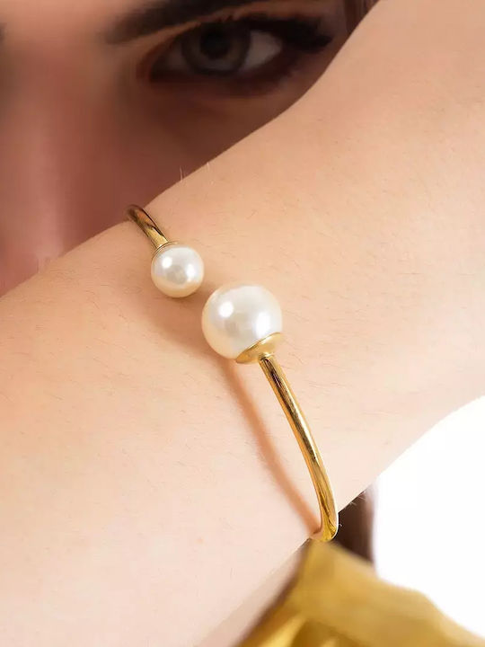 Oxzen Bracelet made of Steel Gold Plated with Pearls