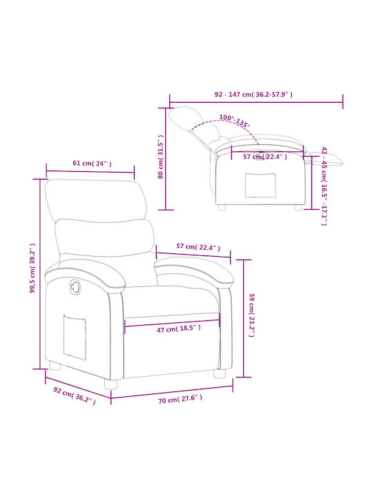 Relaxsessel mit Fußhocker Light Grey 70x92x99.5cm