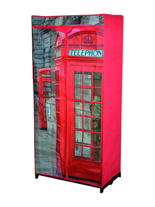 London Telephone Booth Fabric Wardrobe with Zipper and Shelves 87x45x160cm