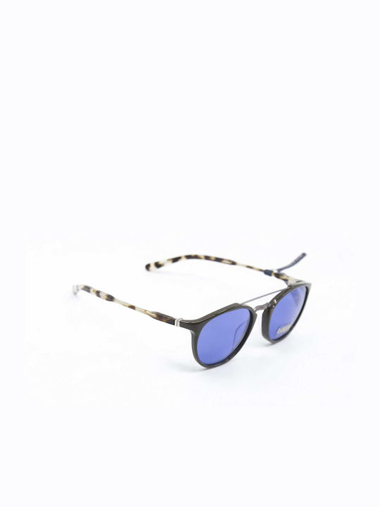 Men's Sunglasses with Black Tartaruga Horn-Rimmed Frame and Blue Lenses