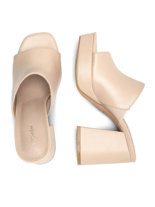 Mules mit Chunky Hoch Absatz in Beige Farbe