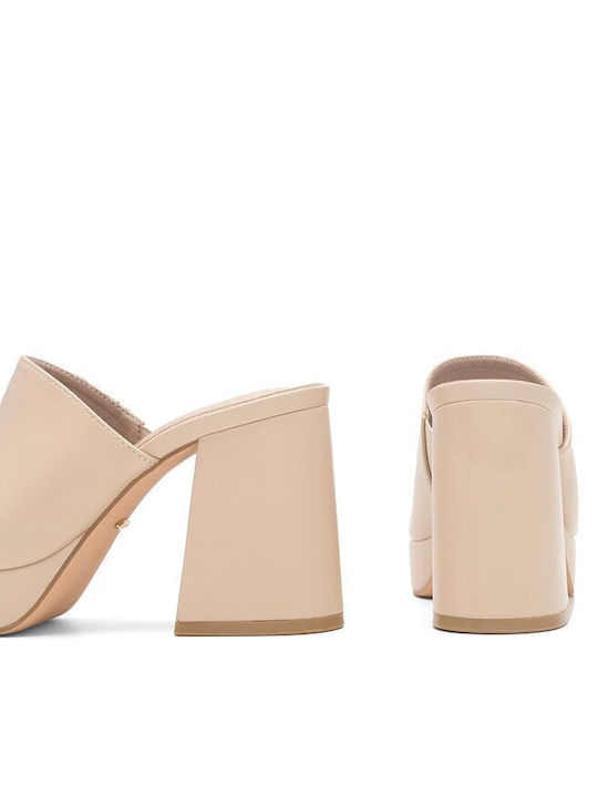 Mules mit Chunky Hoch Absatz in Beige Farbe