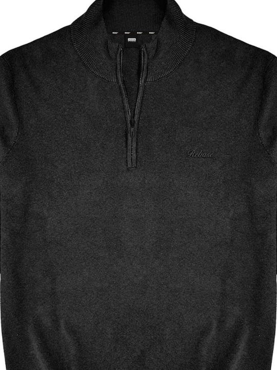 Rebase Herren Langarm-Pullover Ausschnitt mit Reißverschluss BLACK