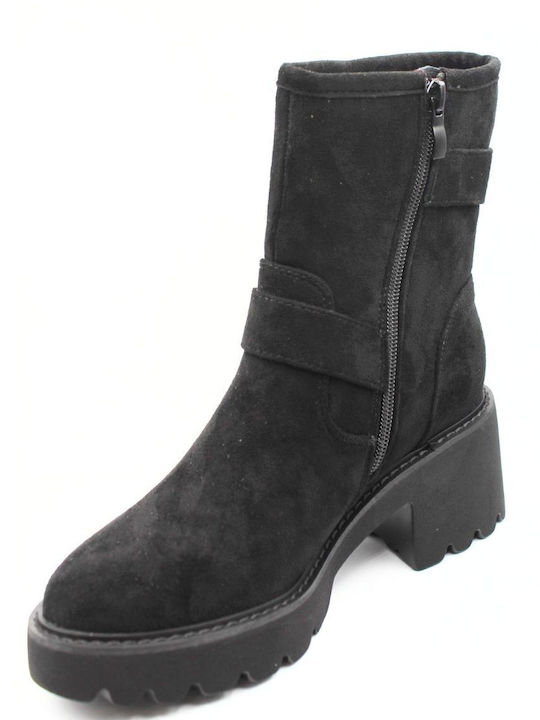 Plato Wildleder Damen Knöchelstiefel Schwarz