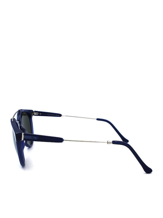 Retrosuperfuture Giaguaro Deep Blue Bak Ochelari De Soare Pentru Bărbați Cu Ramă Din Plastic Albastru Închis Oglindă Deep Blue