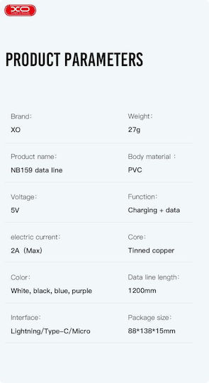 XO Nb159 USB-A zu Lightning Kabel Lila 1.2m (16.005.0287)