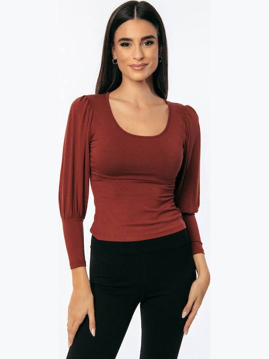 Γυναικεία Μπλούζα Off-Shoulder Μακρυμάνικη Κανελι