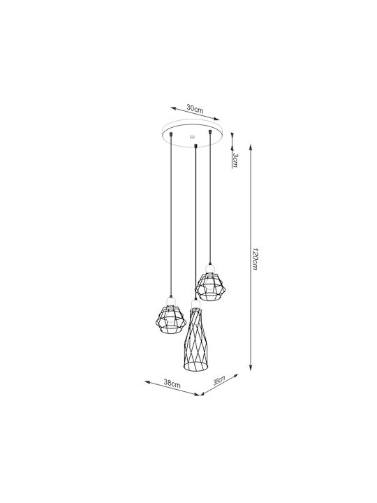 Sollux 3p Pendant Light Three-Light for Socket E27 Black