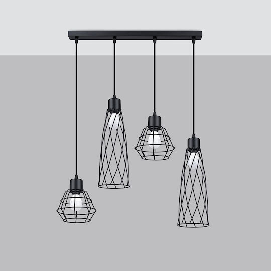 Sollux Pendant Light Black for 4 Bulbs E27 38x38x20cm