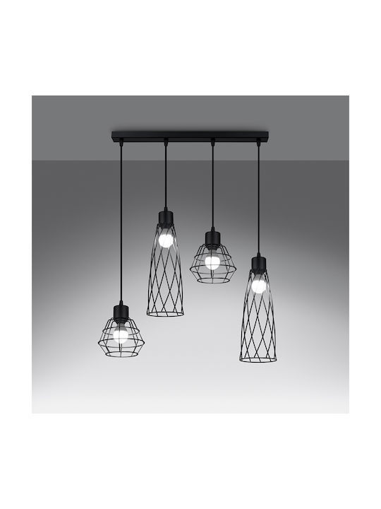Sollux Pendant Light Black for 4 Bulbs E27 38x38x20cm