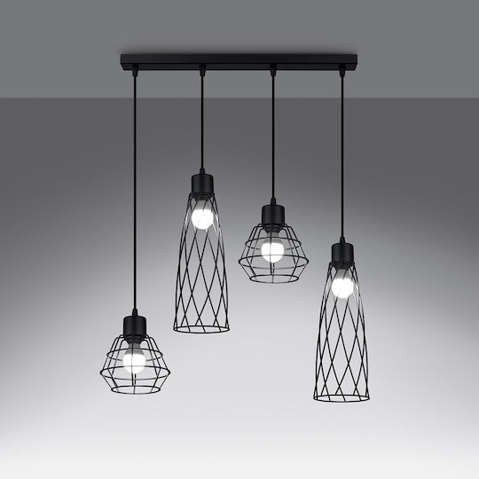 Sollux Pendant Light Black for 4 Bulbs E27 38x38x20cm