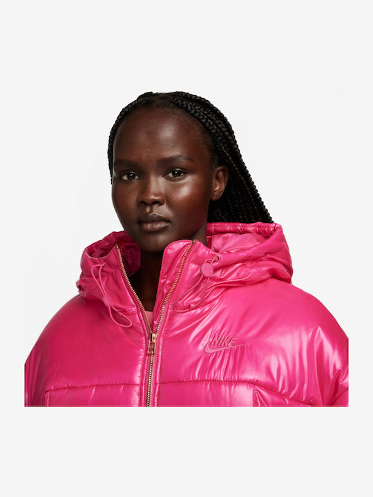 Hero  Nsw Womens Classic Puffer Shine Fireberry Color Women's Short Puffer Jacket for Winter with Hood ''''''