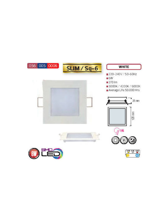 Horoz Electric Square Recessed LED Панел 6W с Cool White Светлина 6400К