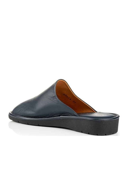 Leather Winter Women's Slippers Navy Blue