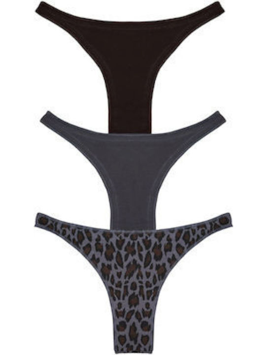 Βαμβακερά Γυναικεία String 3Pack Black/Beige/Leopard