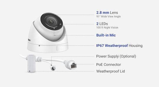 Annke IP Surveillance Camera 5MP Full HD+ Waterproof with Microphone and Flash 2.8mm