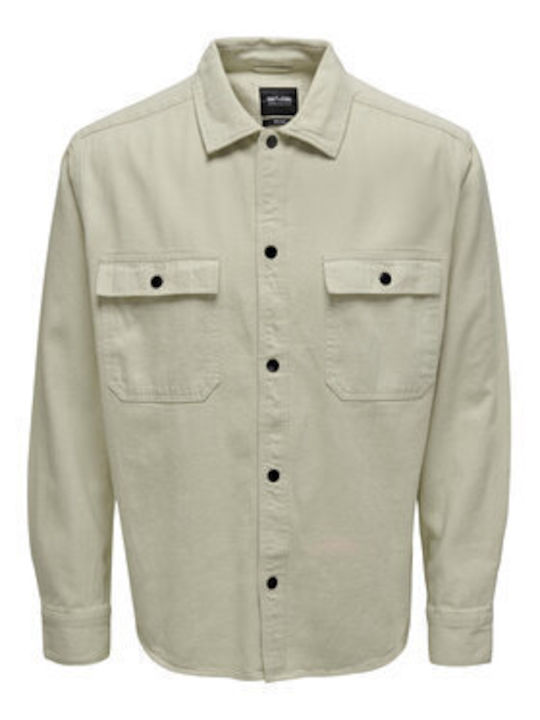 Only & Sons Men's Shirt Long Sleeve Beige