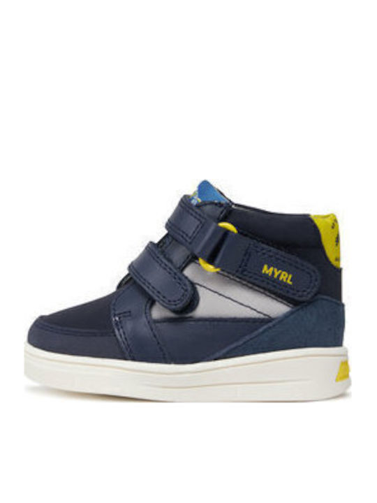 Lederne Kinderstiefeletten mit Klettverschluss Marineblau