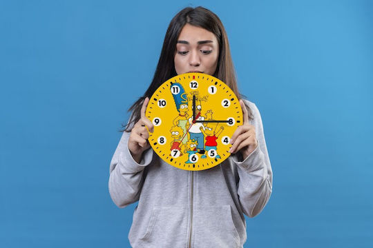 Koupakoupa Simpsos Wanduhr Hölzernes Gelb Ø19cm