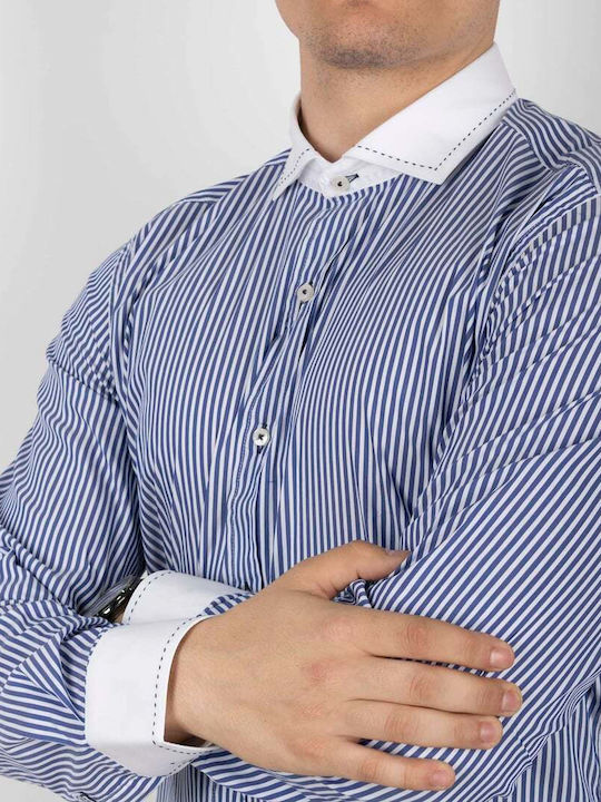 Monte Napoleone Camicia Interfit Rex Puntinato Men's Shirt Long Sleeve Striped Light Blue