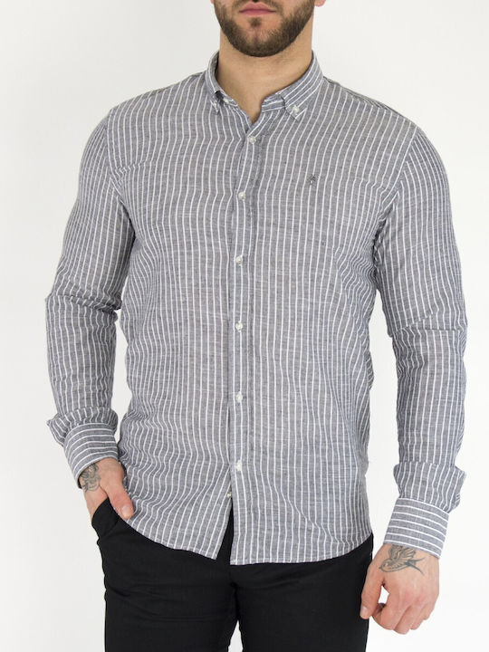 Huxley & Grace Men's Shirt Long Sleeve Cotton Striped Grey