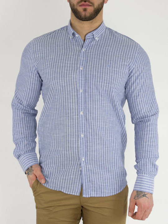 Huxley & Grace Men's Shirt Long Sleeve Cotton Striped Blue