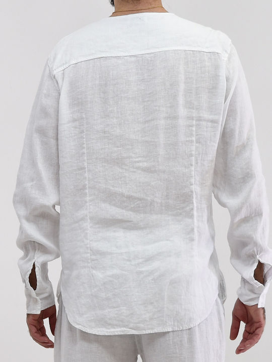Men's Lino Shirt Button At2292 Long-sleeved Linen Shirt White