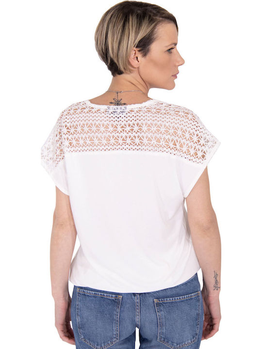 'sansa' Women's Summer Blouse Short Sleeve White