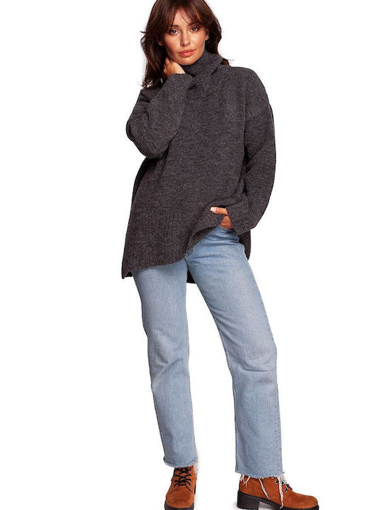 BE Knit Women's Long Sleeve Sweater Woolen Turtleneck grey