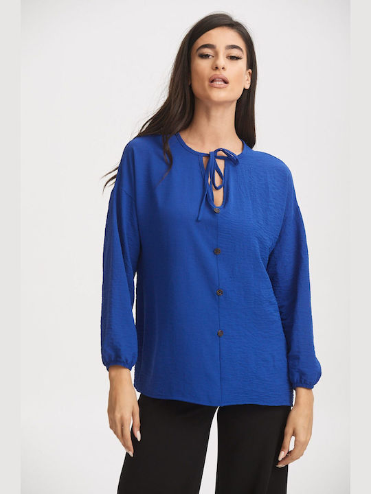 Boutique Women's Blouse Long Sleeve Blue