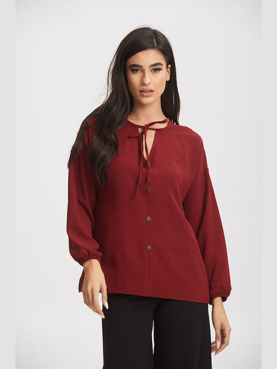 Boutique Damen Bluse Langärmelig Burgundisch