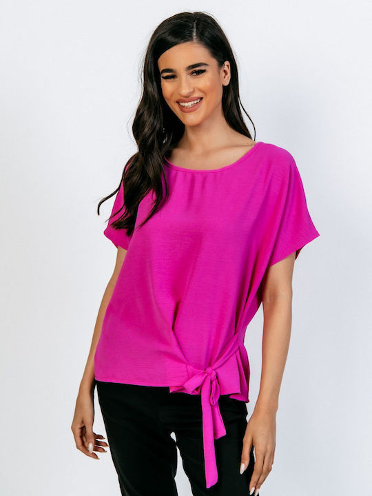 Boutique Damen Sommer Bluse Kurzärmelig Fuchsie