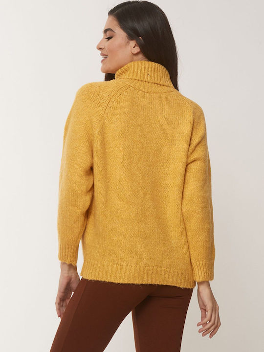Women's Long Sleeve Sweater Woolen Turtleneck Yellow