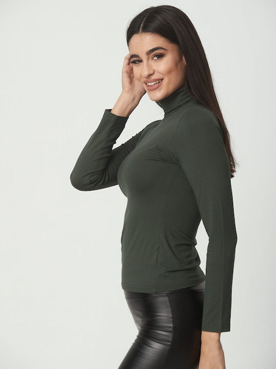 Women's Blouse Long Sleeve Turtleneck Haki