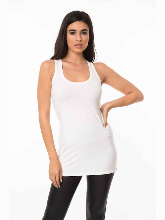 Boutique Damen Longshirt Ärmellos Weiß