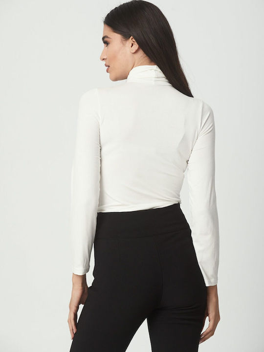 Damen Bluse Langärmelig Rollkragenpullover Weiß