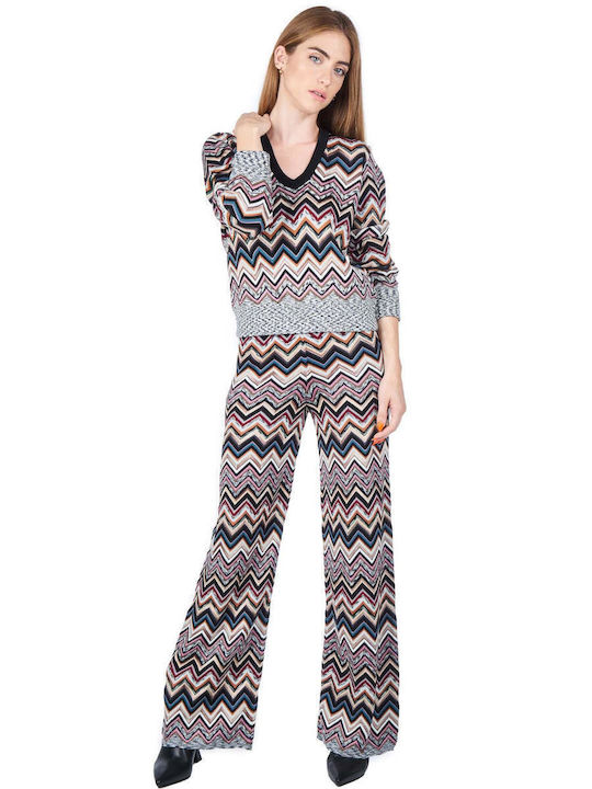 Damen Hoch tailliert Stoff Hose mit Gummizug Multicolor