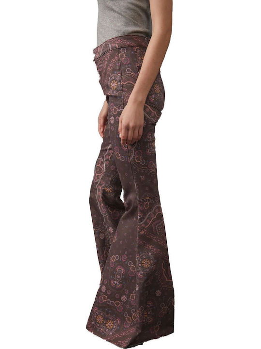 Free People Γυναικείο Υφασμάτινο Παντελόνι Καμπάνα Dark Brown