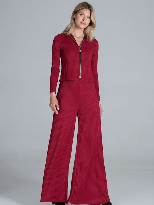 Figl M820 Women's Fabric Trousers with Elastic in Wide Line RED