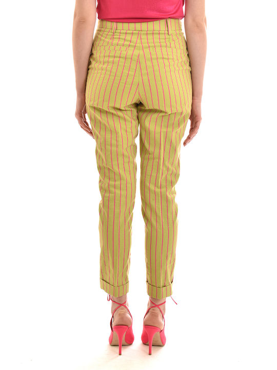 Motel Long Stripped Trousers-green/fuchsia Γυναικείο Υφασμάτινο Παντελόνι Ριγέ Πράσινο