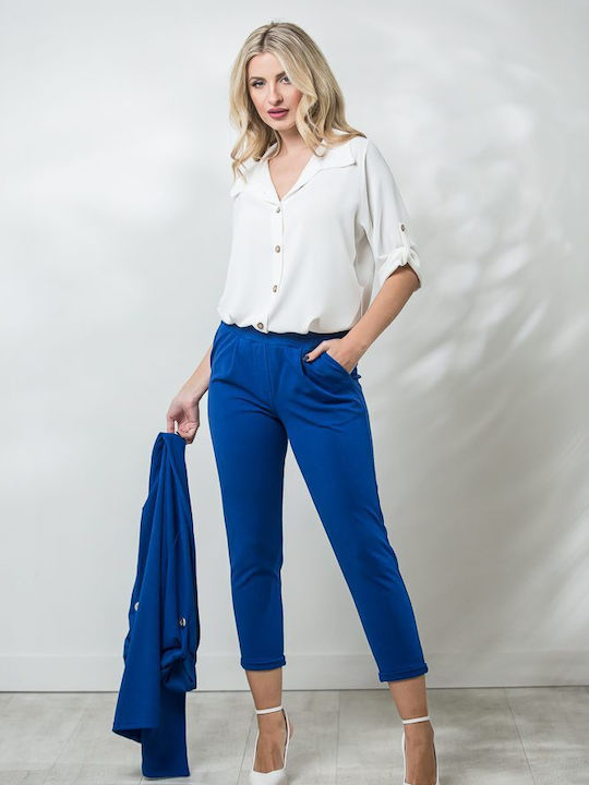 Boutique Women's Fabric Trousers with Elastic Blue