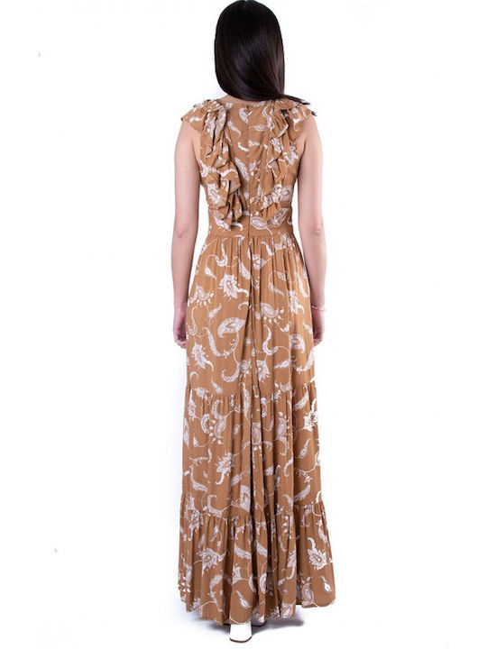 Glamorous Summer Maxi Dress with Ruffle Beige