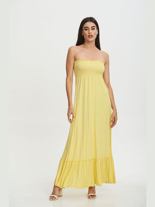 Lipsy London Sommer Maxi Abendkleid Trägerlos Yellow