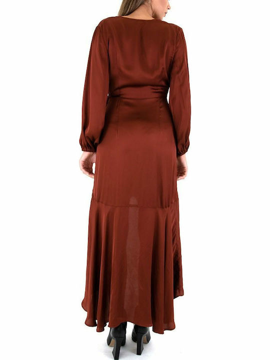 Damenkleid Midi Abendkleid Mit Spitze & Rüschen Braune