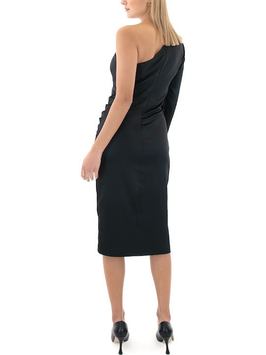 Dress Midi Evening Dress Wrap with Tearing Black