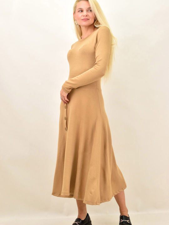 Rochie Midi-Cămașă Cu Deschizătură Bej