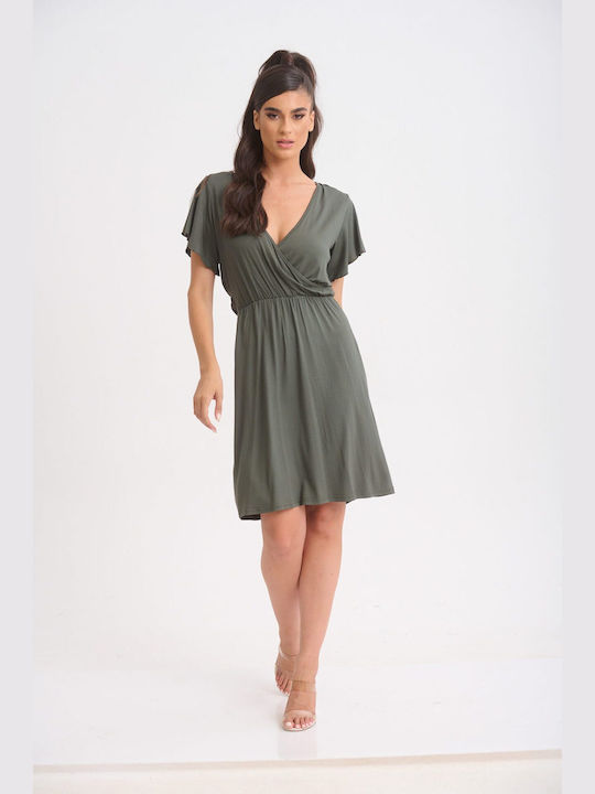 Boutique Summer Mini Evening Dress Wrap Khaki