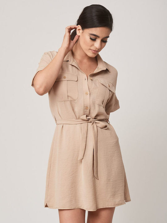 Ad'Oro Summer Mini Shirt Dress Dress Beige