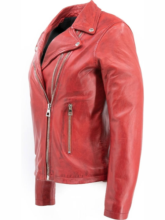 Δερμάτινο Γυναικείο Biker Jacket Κόκκινο